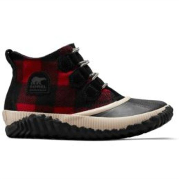 Sorel Out N About Buffalo Plaid Duck Boot in Red & Black Size 8 - Picture 2 of 13